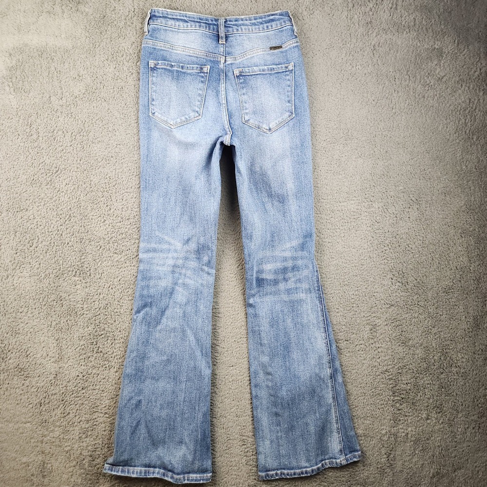 Women's High Rise Flare Leg Jeans Size 5/26 Light Wash Stretchy Blue Soft Denim - Picture 2 of 11